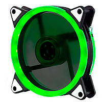 Кулер корпусний 12025 DC sleeve fan 3pin + 4pin — 120*120*25 мм, 12V, 1100 об/хв, Green, двосторонній (6035#)