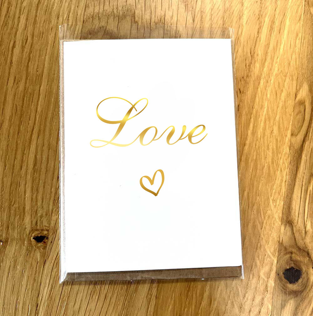 Міні листівка 8*10 см з конвертом "Love" золото