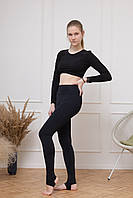 Рашгард та легінси з п'ятою для дівчинки дитячі спортивні з біфлексу чорного кольору Венді р.26-44