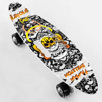 Скейт Penny Best Board LED SKELETON с ручкой колеса PU светится Black/White (45455326) (С 32040/01)