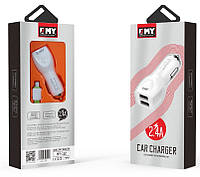 Набор 2 в 1 АЗУ With Iphone Cable DC12-24V MY-112, 2 x USB, 5V/12W, Output: 5V/2.4A, White- box, Q25(15892#)