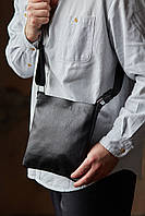 Мужская сумка через плечо из натуральной кожи флотар, черный вместительный мессенджер