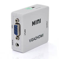 Конвертер Mini, VGA2HDMI, ВЫХОД HDMI(мама), на ВХОД VGA(мама)  720P/1080P, White, BOX(17453#)
