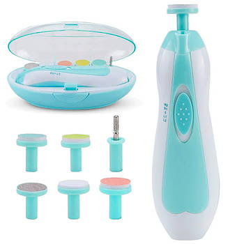 Дитячий триммер для нігтів + 6 насадок NAIL TRIMMER XL-667 / Акумуляторна дитяча пилочка / Манікюрний набір
