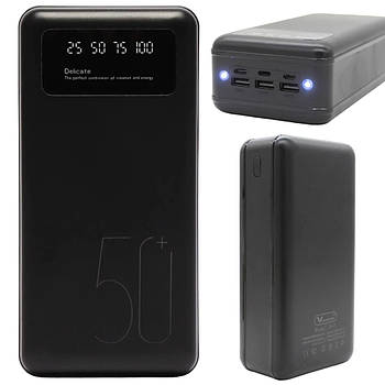 Повербанк 10000mAh c 3 USB та ліхтариком, Viaking smart-quality N7, Чорний / Powerbank / Зовнішній акумулятор