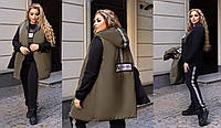 Стильный зимний теплый женский костюм 4ка больших размеров с жилеткой и сумкой (р.48-62). Арт-2852/24 хаки