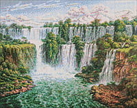 Алмазная мозаика пейзаж Вышивка круглыми камнями Живописный водопад 40х50 Картины стразами Идейка AMO7278