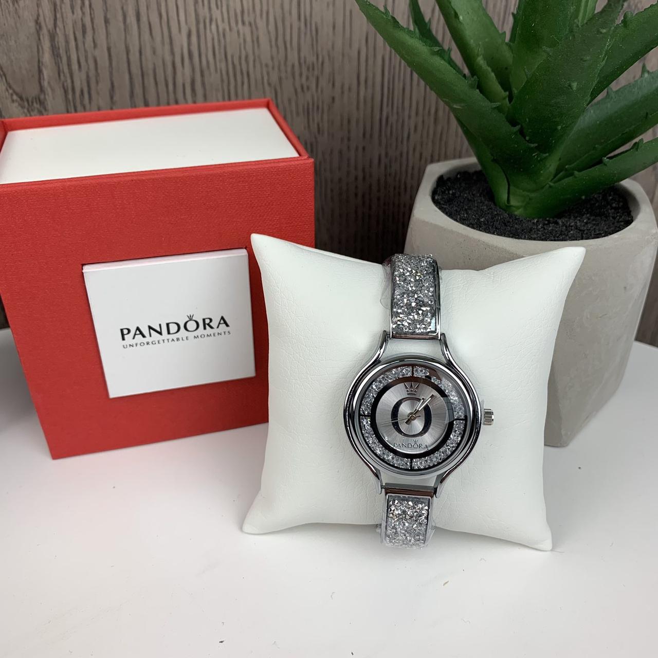 Модний жіночий наручний годинник Pandora Гірський кришталь , годинник-браслет із камінчиками  Пандора Срібло