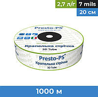 Капельная лента 16 мм, шаг 20 см, толщ. 0,18 мм, 2,7 л/ч, эмиттерная, Presto-PS 3D Tube, (бухта 1000 м)