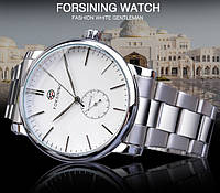 Мужские механические наручные часы Forsining S1164 люкс качество механика оригинал Серебро с белым "Lv"