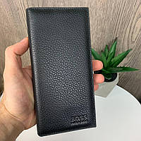Мужской кожаный кошелек портмоне стиль Босс черный, клатч вертикальный натуральная кожа "Lv"