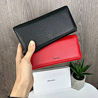Шкіряний жіночий гаманець клатч стиль Прада в коробочці, люксовий портмоне Prada стиль