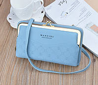 Женская маленькая сумочка клатч на плечо, мини сумка кошелек для телефона Голубой "Lv"