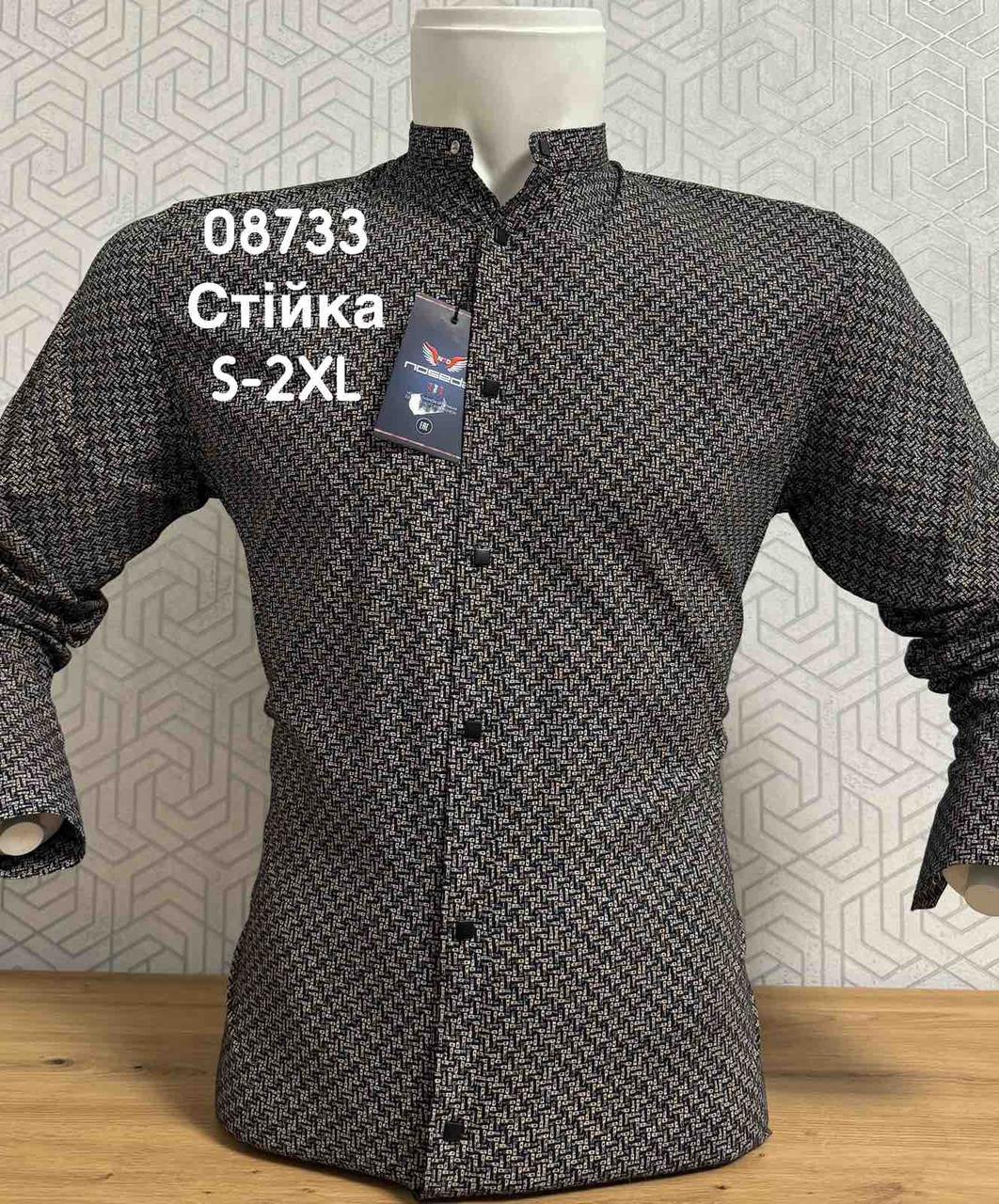 Стрейчевая приталена сорочка з принтом Noseda стійка