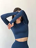 Рашгард спортивный женский топ с длинными рукавами для тренировок голубой/синий