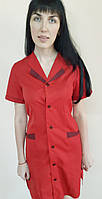 Женский медицинский халат Угол хлопок 44 размер короткий рукав 44, Красный с бордовой отделкой