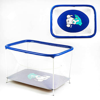 Манеж дитячий ігровий №10 ЛЮКС (прямокутний, м'яке дно, євро сітка) Синій песик