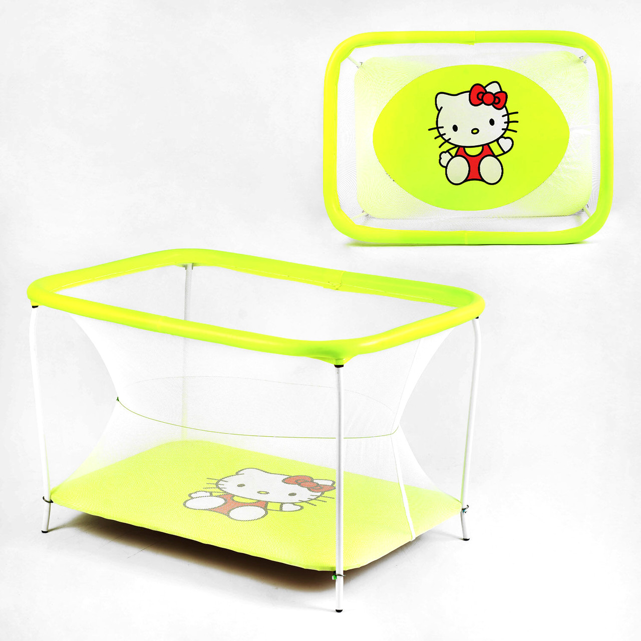 Манеж дитячий ігровий №10 ЛЮКС (прямокутний, м'яке дно, євро сітка) Жовтий Hello Kitty