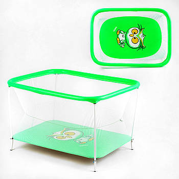 Манеж дитячий ігровий №10 ЛЮКС (прямокутний, м'яке дно, євро сітка) Зелений сова