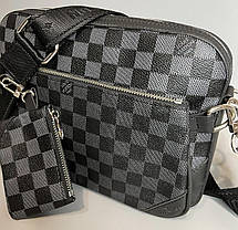 Чоловіча сумка Louis Vuitton Grey Луї Вітон сумка трійка еко шкіра з регульованим ремінцем на одне плече LV, фото 3