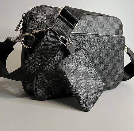 Чоловіча сумка Louis Vuitton Grey Луї Вітон сумка трійка еко шкіра з регульованим ремінцем на одне плече LV, фото 1