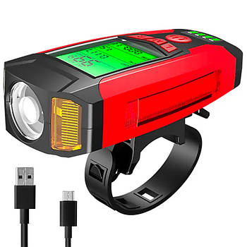 Велоліхтар + дзвінок + велокомп'ютер AS0808 / Велофара з виносною кнопкою / Ліхтар для велосипеда