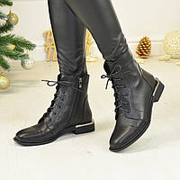 Ботинки женские кожаные на устойчивом каблуке. Цвет черный. 41 размер