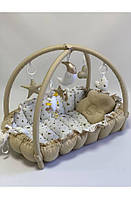 Кокон гніздечко, ігровий килимок Happy Luna 2в1 з тримачами для іграшок і ортопедичною подушкою