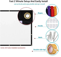 Екран для проєктора 100 дюймів (16:9) білий з окантовкою люверсами та кріпленням (відеоогляд)