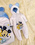 Комплект комбінезон + конверт-спальник з плащової тканини для новонароджених, принт Mikki, фото 2