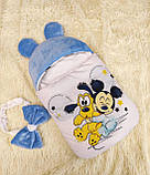 Комплект комбінезон + конверт-спальник з плащової тканини для новонароджених, принт Mikki, фото 3