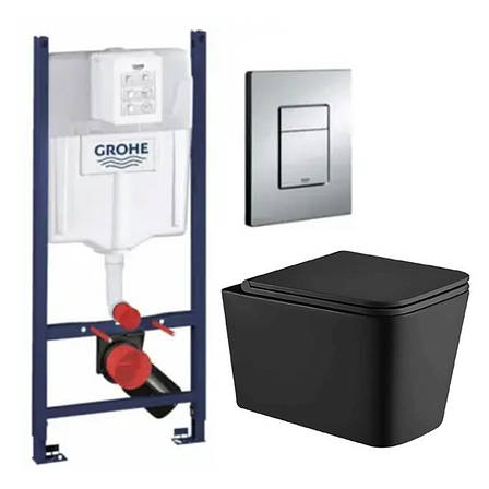 Комплект 5в1: Інсталяція Grohe Rapid + Безобідковий Підвісний унітаз Kvadro+ клавіша хром, фото 1