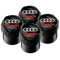 Защитные металлические колпачки на ниппель, золотник автомобильных колес с логотипом AUDI - черные