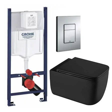 Комплект 5в1: Інсталяція Grohe Rapid + Безобідковий Підвісний унітаз Kvadro+ клавіша хром, фото 1