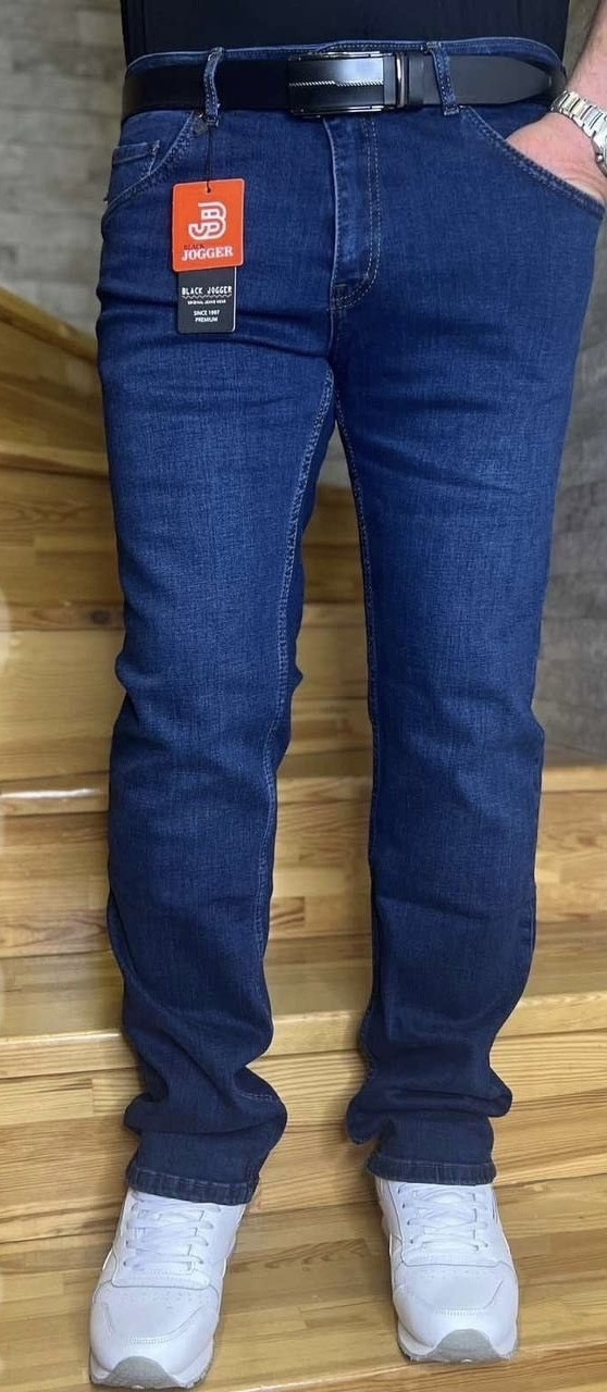 Чоловічі стрейч джинси в синьому кольорі прямі, фото 1