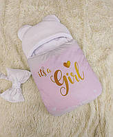 Спальник для грудничков девочек, принт Girl, белый с розовым