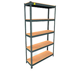 Металевий складський стелаж Emby Light Series (розмір 1800х900x300мм) 5 полиць ДСП до 100кг Чорний