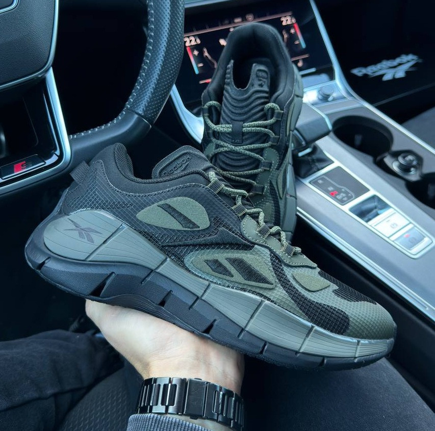 Чоловічі кросівки Reebok Zig Kinetica весна-осінь-літо легкі (чорні з хакі). Живе фото