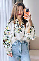 Блуза молодежная, этно вышиванка белого цвета с вышивкой, рукава длинные размеры S, M, L