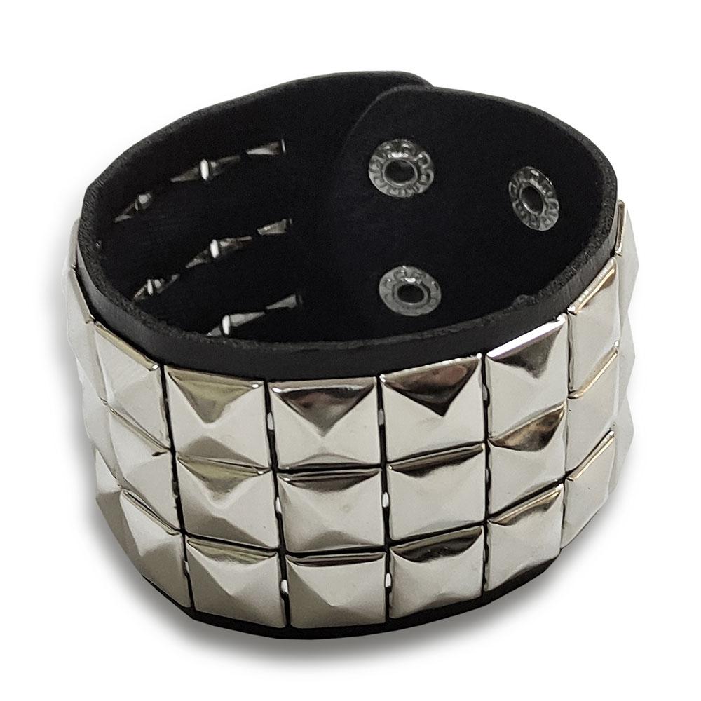 Браслет пірамідки три ряди сріблясті BKZ026