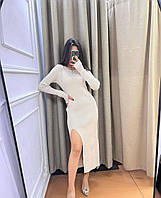 Женское теплое силуэтное платье из ткани рубчик с разрезом для большого пальца на рукаве размеры 42-48
