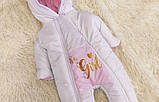 Теплий комбінезон для новонароджених, принт "це дівчинка", білий з рожевим, фото 2