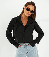 Женская укороченная рубашка оверсайз из хлопка Чёрный, S/M
