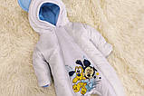 Комбінезон з плащової тканини з діснеївським принтом для новонароджених, білий з блакитним, фото 2