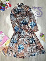 Жіноча сукня міді Vovk рукав три чверті різнокольорова з квітковим принтом Розмір М