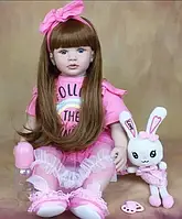 Кукла большая виниловая ручной работы Reborn 55 см с длинными волосами игрушкой, бутылочкой