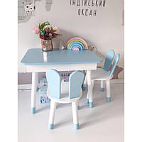 Детский прямоугольный стол с пеналом и 2 стула Зайчик