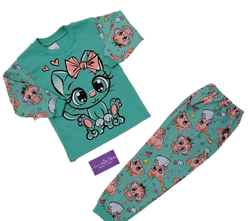 Піжама для дівчинки Киця на зріст 86,92 см Зелена (1332)