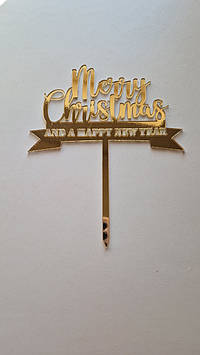 Дзеркальний топер "Merry Christmas and Happy new year"  (↔ 12 см) Код/Артикул Т0236за