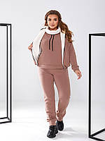 Стильний трикотажний теплий жіночий костюм-трійка великих розмірів із жилеткою на хутрі (р.48-54). Арт-3300/14